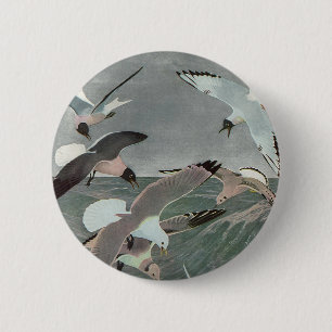 Seagulls Over Ocean Waves von Louis Agassiz Futes Button