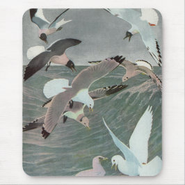 Seagulls Over Ocean Waves von Louis Agassiz Futes Mousepad