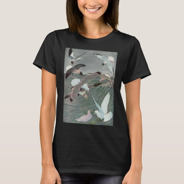 Seagulls Over Ocean Waves von Louis Agassiz Futes T-Shirt (Vorderseite)