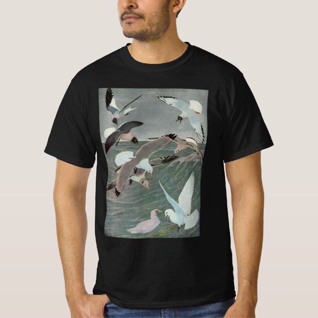 Seagulls Over Ocean Waves von Louis Agassiz Futes T-Shirt (Vorderseite)