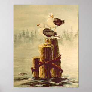 SEAGULLS & PILINGS 2 VON SHARON SHARPE POSTER