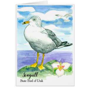 Seagulls Sego Lily Salt Lake Aquarell Blank