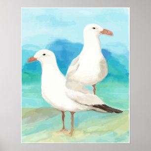Seagulls Wasserfarbe im Beach Bird Nature Art Poster