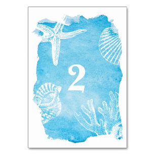 Seahells auf Watercolor-Wedding Tischnummer