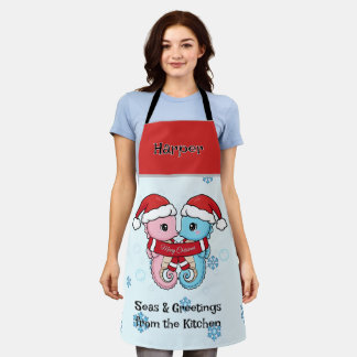 Seahorse Couple Personalized Christmas Apron Schürze