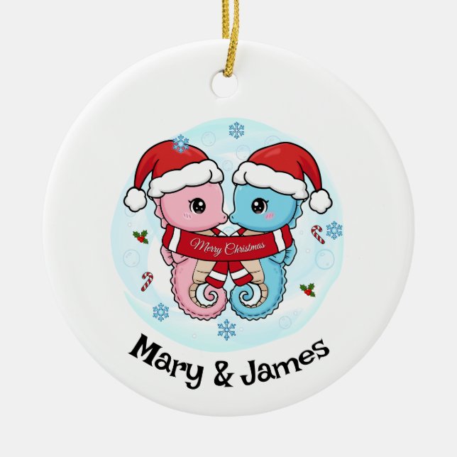 Seahorse Couple Personalized Christmas Ornament (Vorne)