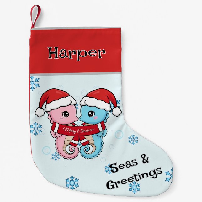 Seahorse Couple Personalized Christmas Stocking Kleiner Weihnachtsstrumpf (Vorderseite)