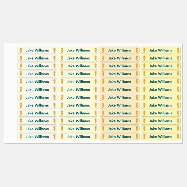 Seahorse Design Kids' Name Clothing School Labels Etiketten (Blatt)