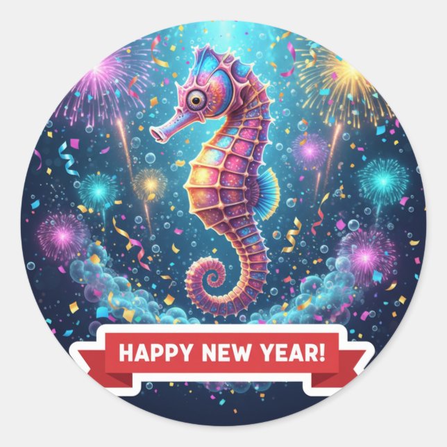 Seahorse New Year Celebration Sticker (Vorderseite)