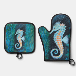 Seahorse oven mitt and potholder set