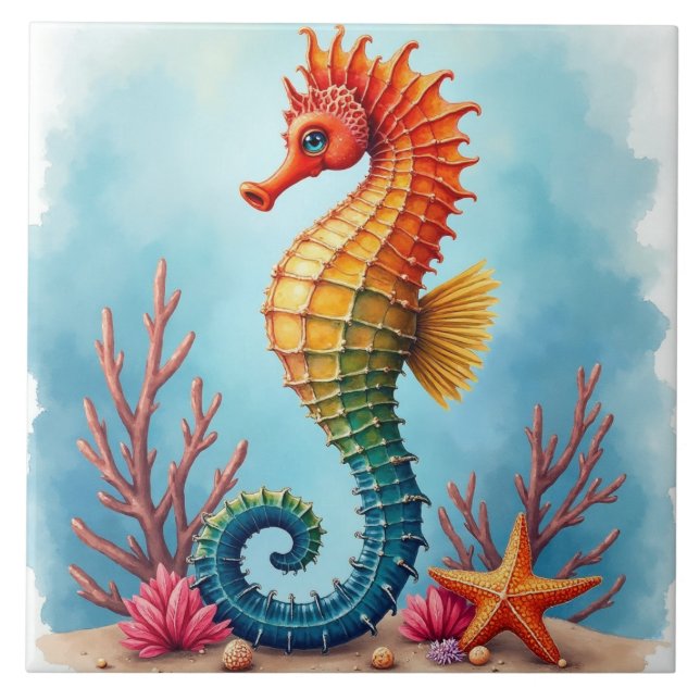 Seahorse, Starfish and Coral Fliese (Vorderseite)