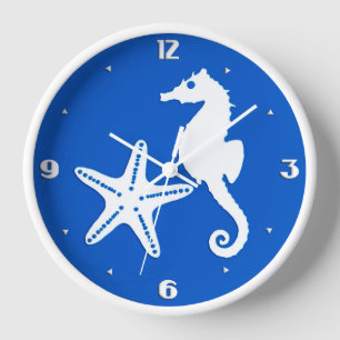 Seahorse & starfish - white on cobalt blue uhr