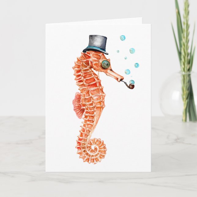 Seahorse Steampunk Feiertagskarte (Vorderseite)