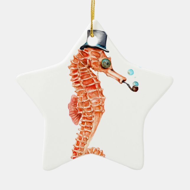 Seahorse Steampunk Keramik Ornament (Vorne)