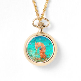Seahorse tropical carribean turquoise orange armbanduhr