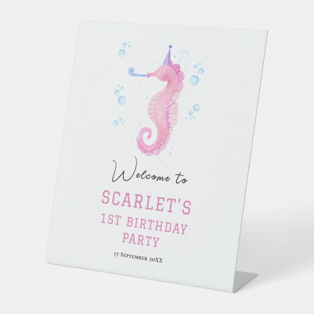 Seahorse Under the sea first birthday tabletop Sockelschild (Vorderseite)