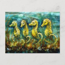 Seahorses in Expressive Ocean Oil Painting Postkarte