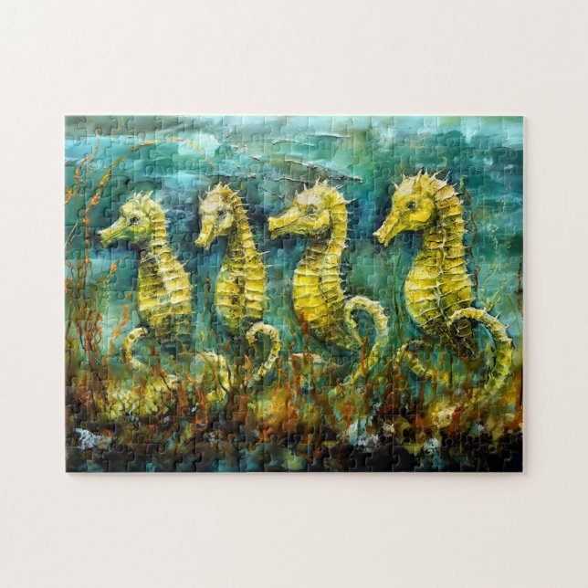 Seahorses in Expressive Ocean Oil Painting Puzzle (Horizontal)