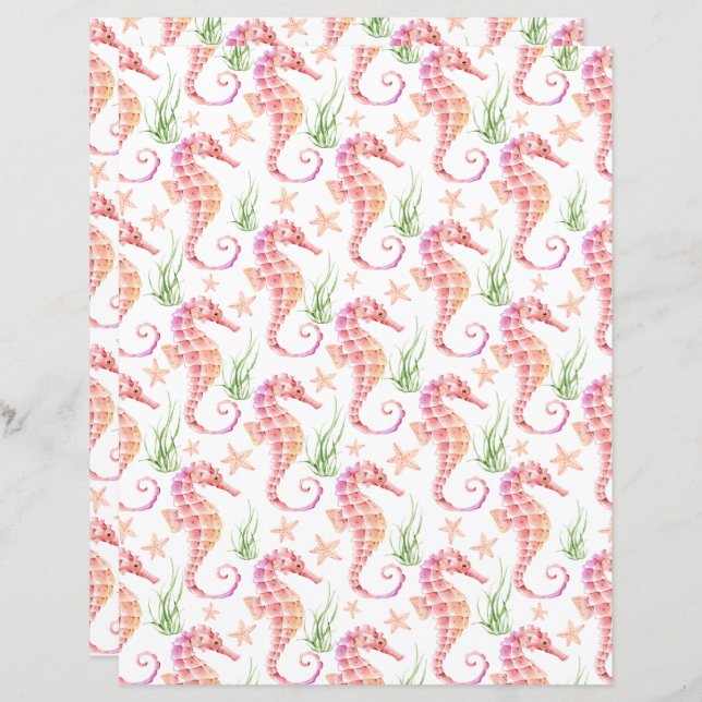 Seahorses Scrapbook Paper (Vorne/Hinten)