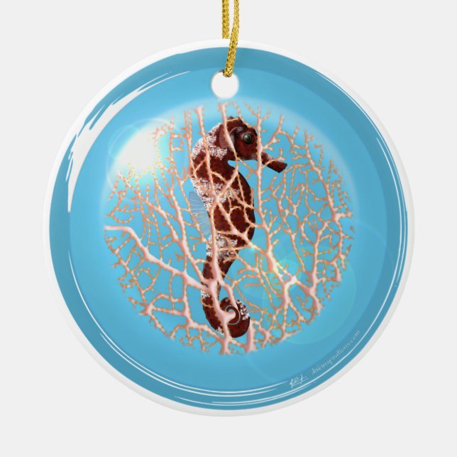 Seahose in einer Blasen-Verzierung Keramikornament (Vorne)