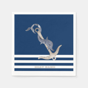 Seailor Nautical Anchor Dolphin Navy Blue Streifen Serviette