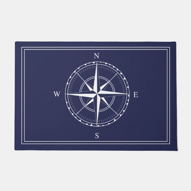 Seailor Navy Blue Ships Nautical Compass Fußmatte (Vorderseite)