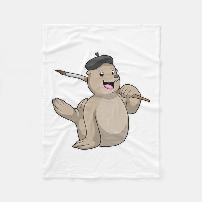 Seal as Painter with Paint brush Fleecedecke (Vorderseite)