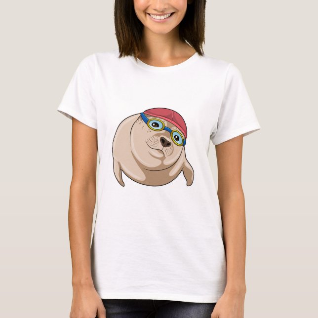 Seal at Swimming with Swimming goggles T-Shirt (Vorderseite)