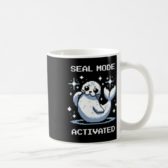 Seal Mode Activated Pixel Art Seal Retro Gamer Sty Kaffeetasse (Rechts)