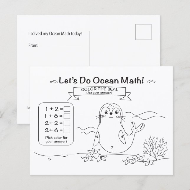 Seal Ocean Math Coloring Postcard Postkarte (Vorne/Hinten)