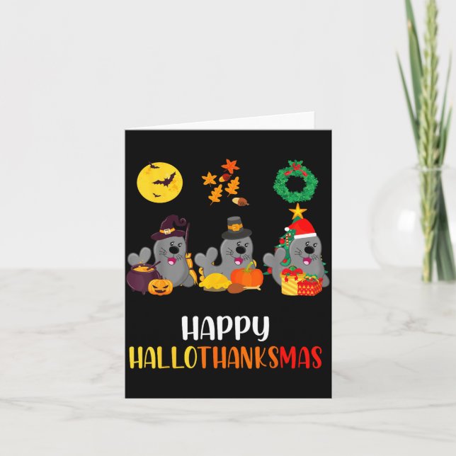 Seal Thanksgiving Merry Christmas Happy Hallothank Karte (Vorderseite)
