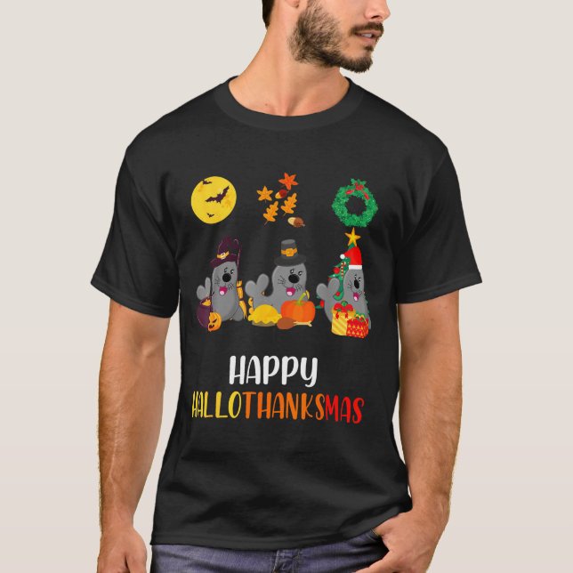 Seal Thanksgiving Merry Christmas Happy Hallothank T-Shirt (Vorderseite)