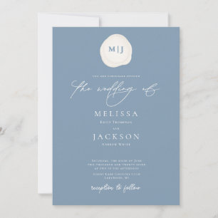 Sealed Initials Minimalistisch Blue Wedding Einlad Einladung