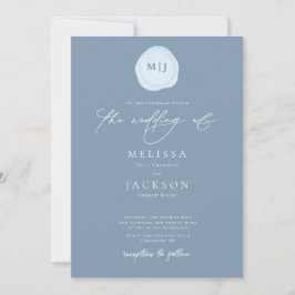 Sealed Initials Minimalistisch Light Blue Wedding Einladung