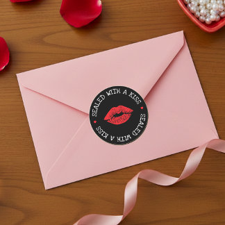 Sealed with a Kiss Black & Red Lip Valentine's Day Runder Aufkleber