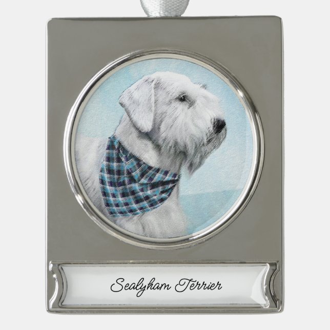 Sealyham Terrier Painting - Niedliche Original Dog Banner-Ornament Silber (Vorderseite)