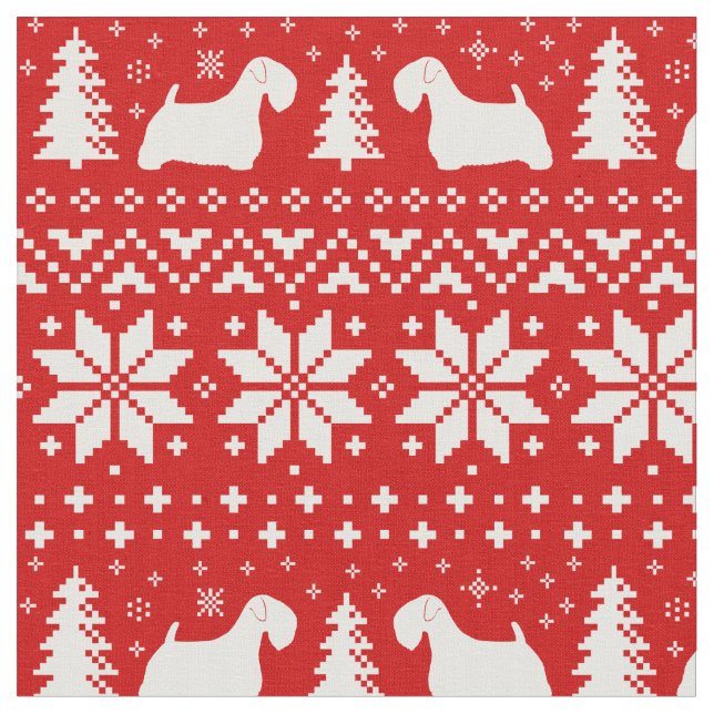Sealyham Terrier-Silhouette-Weihnachtsmuster Stoff (Nahaufnahme)
