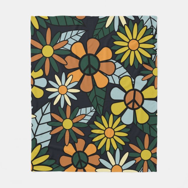 Seamless 70's retro hippie flowers pattern - Vinta Fleecedecke (Vorderseite)