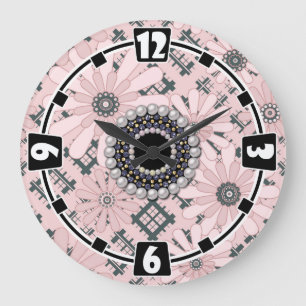Seamless abstract modern checkered plaid floral pi große wanduhr