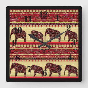 Seamless african ethno design ornamental elephant  quadratische wanduhr