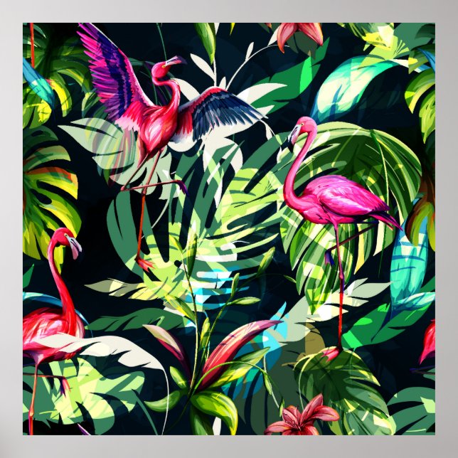 Seamless background floral pattern. Tropical leave Poster (Vorne)