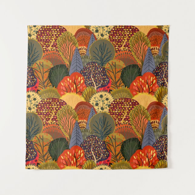 Seamless background with stylized autumn trees. Fo Wandteppich (Vorderseite)