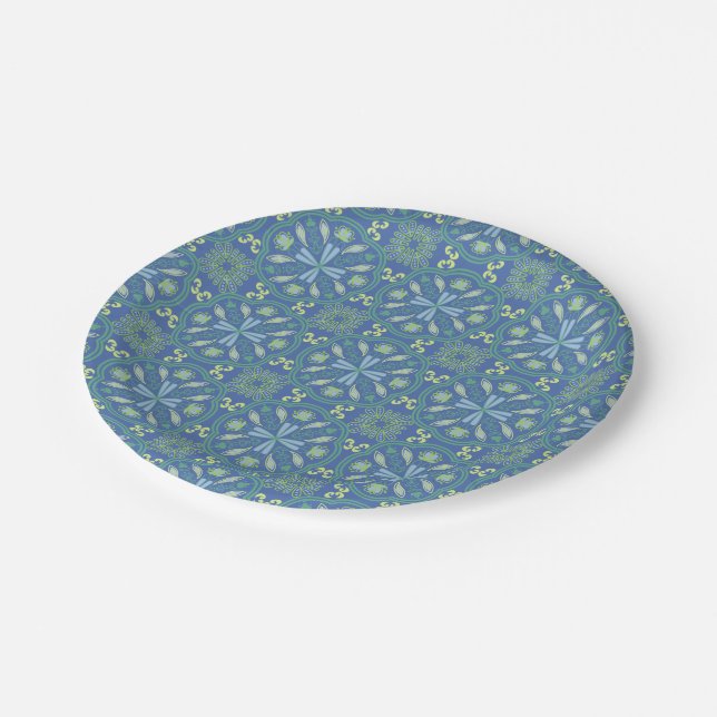 Seamless blue and green floral pattern  pappteller (Schrägansicht)