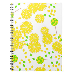 Seamless bright lemon slices candy lollipops sweet notizblock