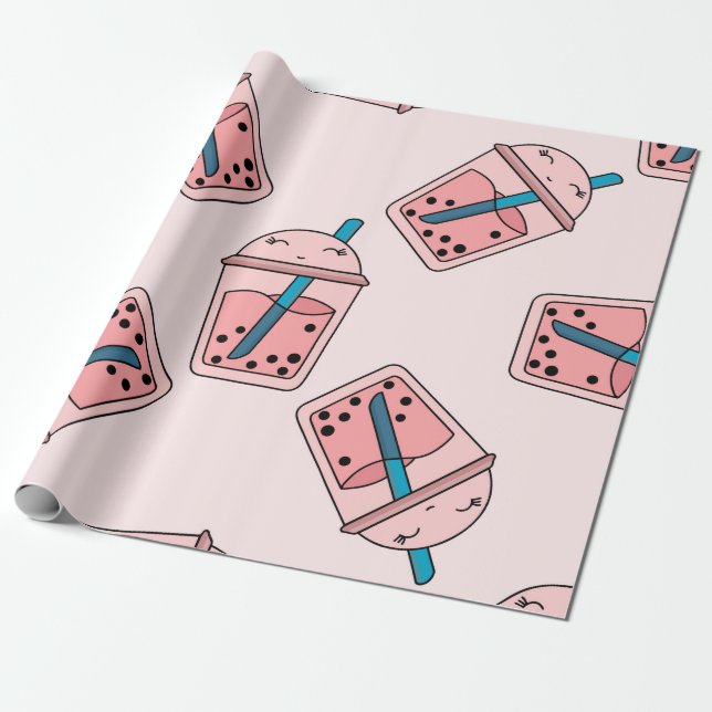 Seamless bright pattern bubble tea fruit summer dr geschenkpapier (Ungerollt)
