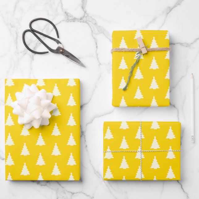 Seamless Christmas Tree on Yellow Geschenkpapier Set (Vorderseite)