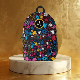 Seamless Colorful Leaves and Flowers Pattern Bedruckter Rucksack