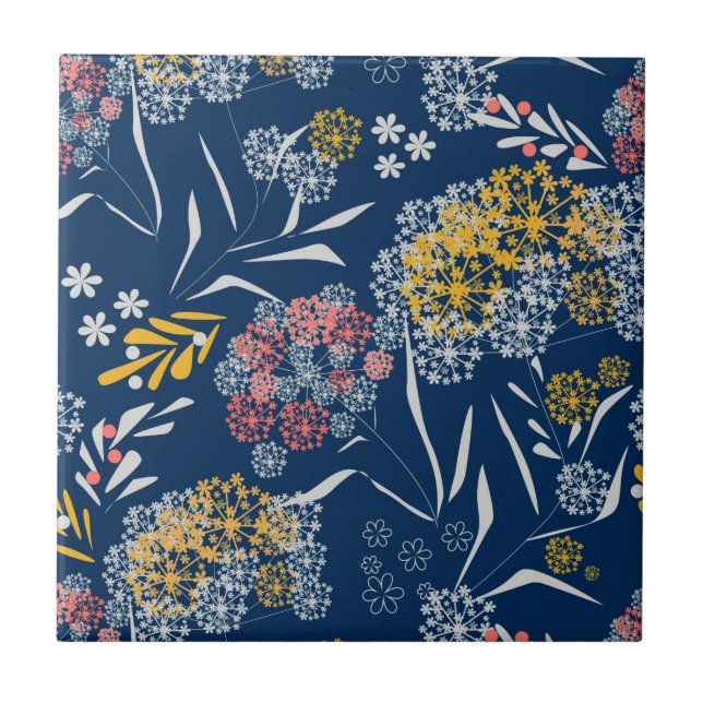 Seamless cute small flowers floral pattern navy vi fliese (Vorderseite)