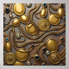 Seamless Embossed Gold Silver Fabric / Wallpaper Poster