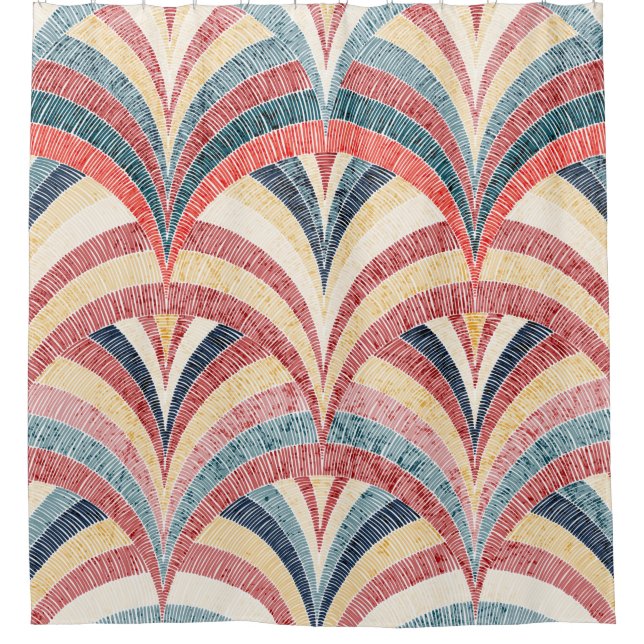 Seamless embroidered pattern. Wavy bohemian print. Duschvorhang (Vorderseite)